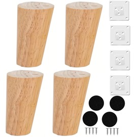Goomp Pack of 4 12 cm Furniture Feet, Wooden Furniture Legs, Solid Wood Conical Legs Made of Oak for Chairs Sofa Bed Cabinet Couch Chair