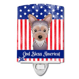 Caroline's Treasures BB2162CNL American Flag and Yorkie Puppy Ceramic Night Light Compact, UL-Certified, Ideal for Bedroom, Bathroom, Nursery, Hallway, Kitchen, 6x4x3, Multicolor