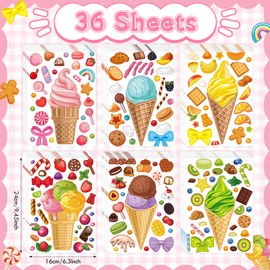 Fuutreo 36 Sheets Ice Cream Stickers Make-a-face Party Favors Make Your Own Ice Cream Mix and Match Stickers DIY Summer Dessert Art Crafts for Birthday Party Games Decor Teacher Reaward