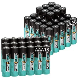 POWER FLASH Alkaline AA20 AAA18 Batteries 1.5V Long Lasting Batteries are Ideal for use in high tech Devices, Clocks, remotes, and Other Household Devices.