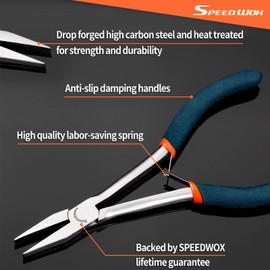 SPEEDWOX Flat Nose Pliers 6 inch, Duckbill Pliers Smooth Jaw, Mini Long Reach Jewelry Pliers, Small Pliers for Jewelry Making, High Leverage Reduce Efforts for Bending or Straightening Wires