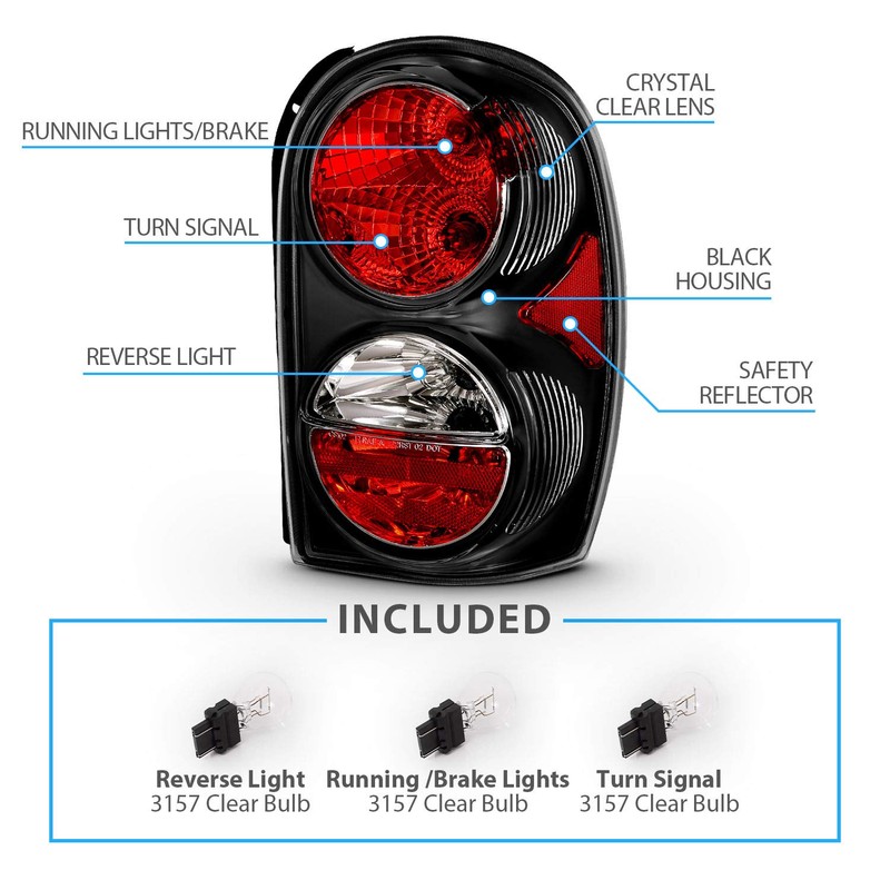 AmeriLite Black Replacement Brake Tail Lights Set For 02-07 Jeep