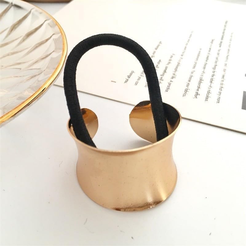 Golden Punk Metal Circle Hair Cuff Ponytail Holder Elastic Hair