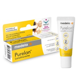 Medela Purelan 7g Lanol Cream - Quick Aid for Stressed Nipples and Dry Skin - 100% Natural, Hypoallergenic, Dermatologically Tested and Fragrance Free