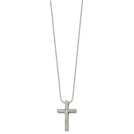 Auriga Fine Jewelry Mothers Day Mom Gift Titanium Brushed with Cubic Zirconia Cross Chain Necklace 18"