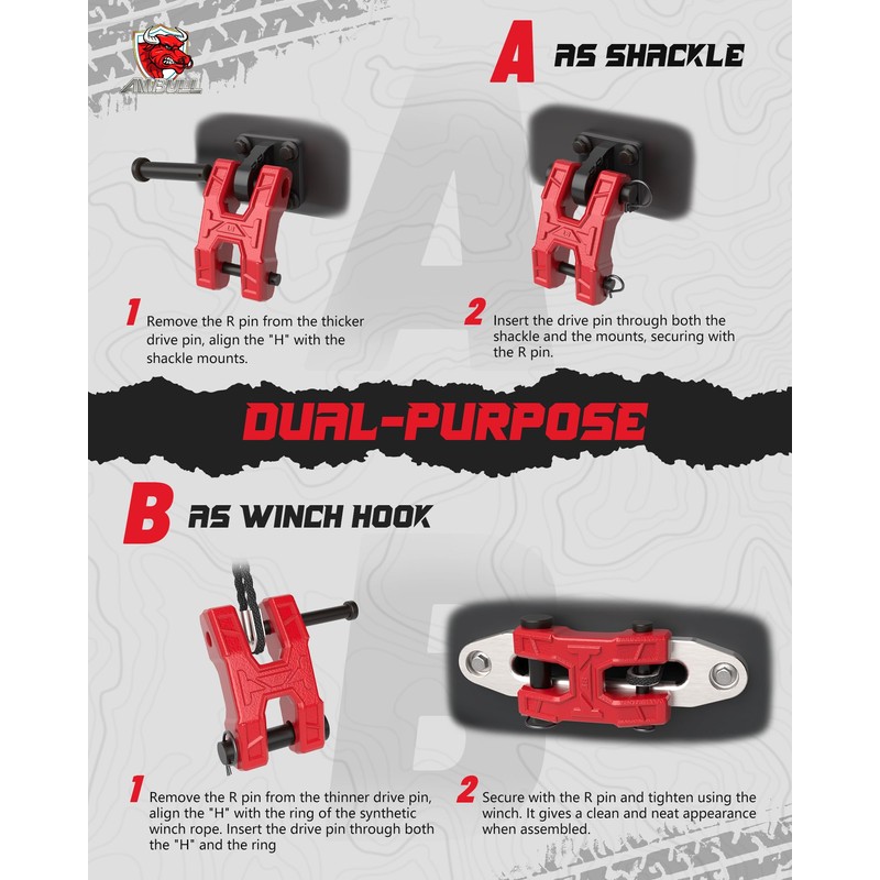 AMBULL H-Shaped Towing Winch Shackle, Heavy Duty Winch Fairlead Hook,