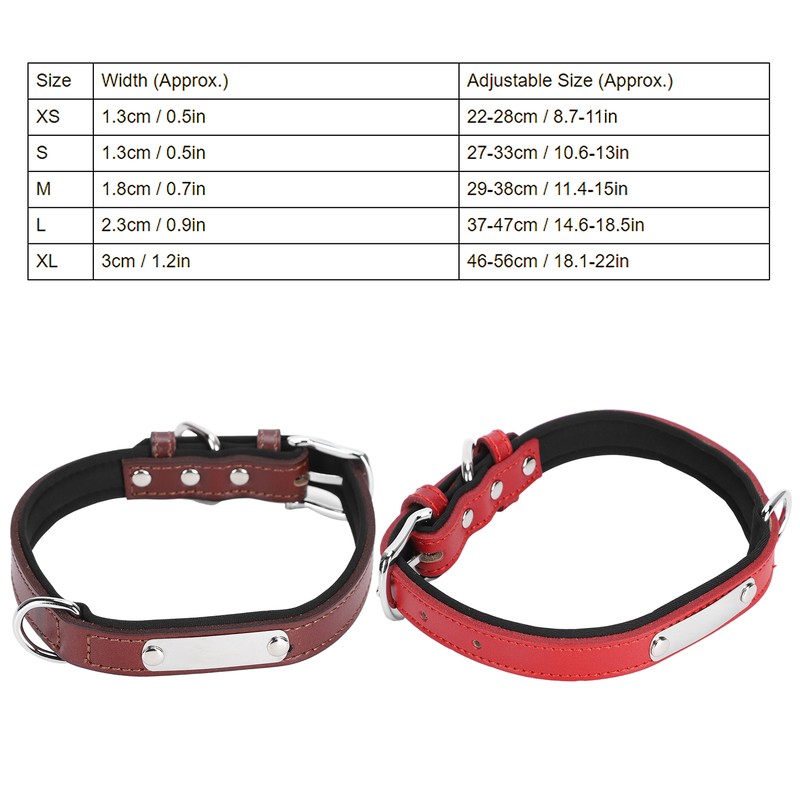 2pcs Pet Collar with Engraved Nameplate ID Tag Cowhide Padded