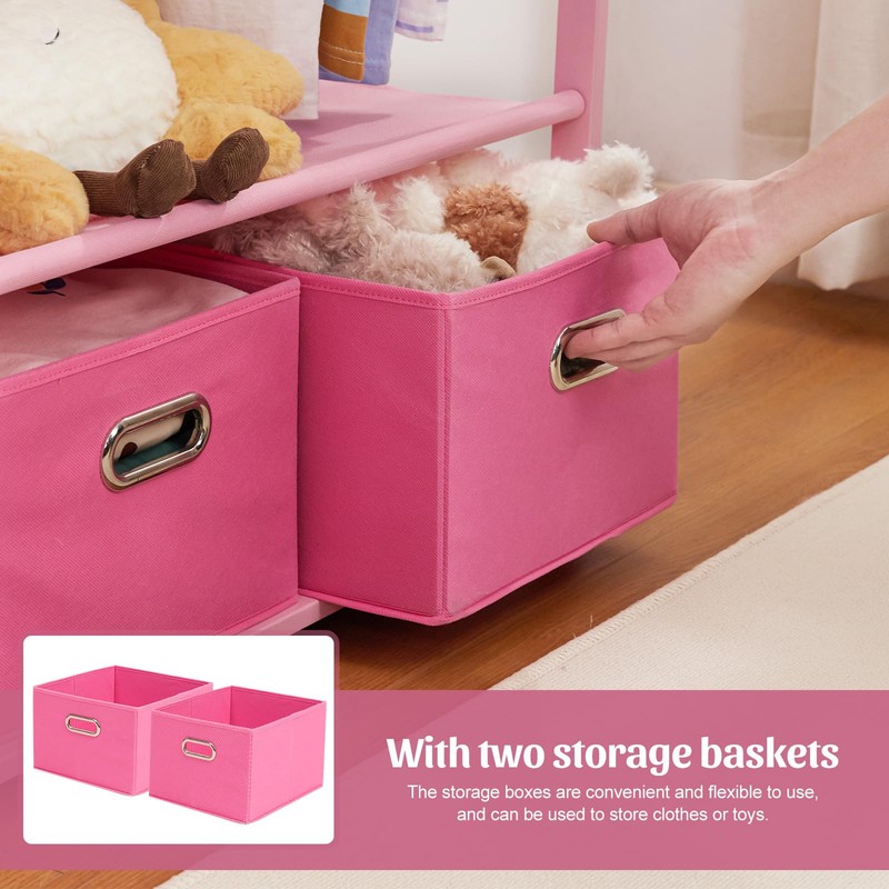 Vilaxing Kids Clothing Rack Bamboo with 2 Storage Baskets and