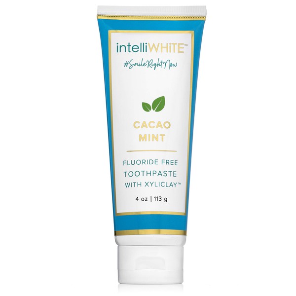 intelliWHiTE Naturally Crafted Cacao-Mint Fluoride-Free Toothpaste With Xyliclay - Cleanses & Polishes Teeth To a Glossed Finish, Removes Stains & Whitens, Aloe Vera & Bentonite Clay, Non Toxic, 4oz