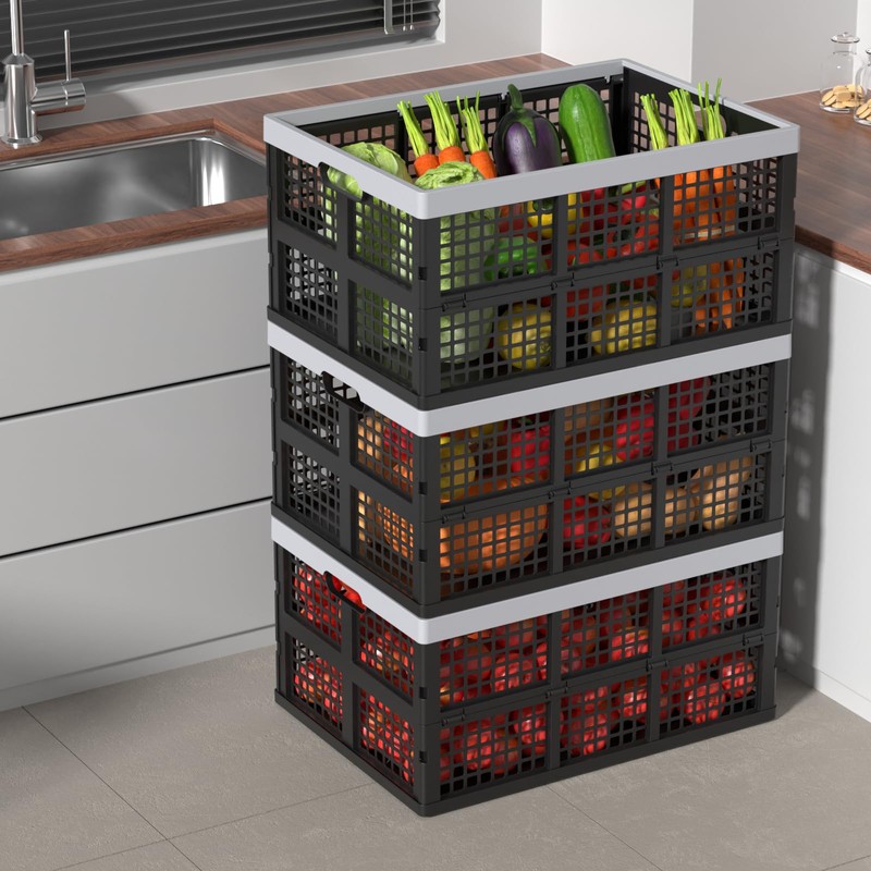 Xyskin 66 L Plastic Folding Storage Crate, Stacking Crate, Portable