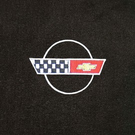 AveryAutoMats Custom Fit 3 Piece Carpet Floor Mats Compatible with 1984-1996 Corvette Coupe with Silver C4 Flag Logo - Black