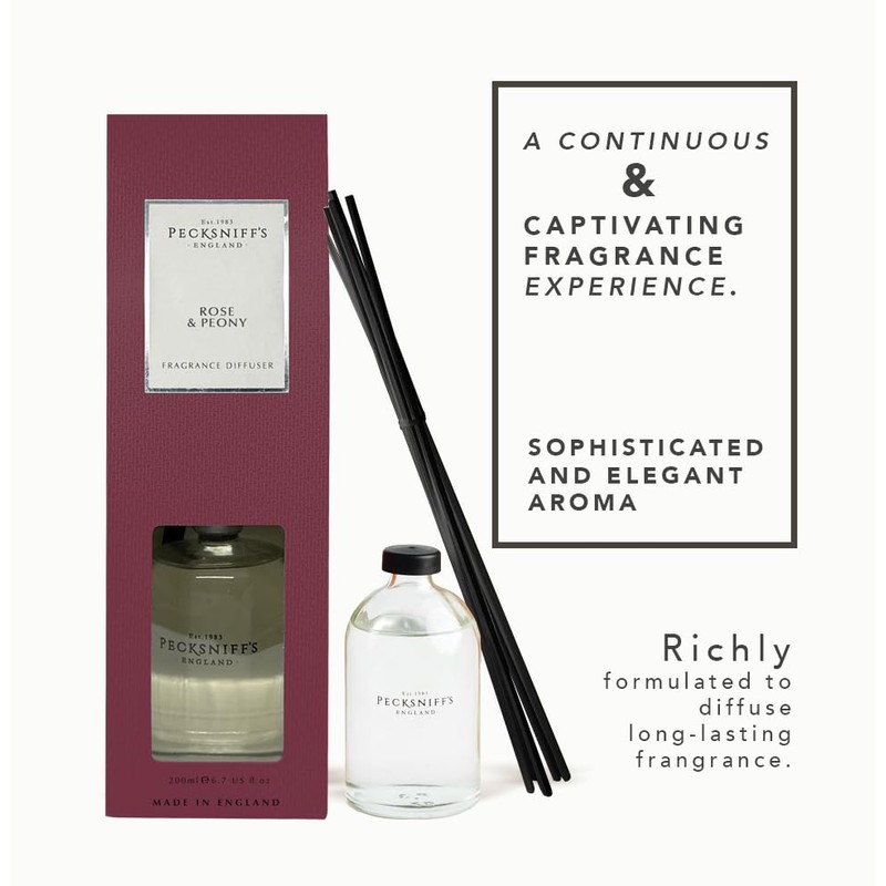 Pecksniffs Classic Reed Diffuser Set | Rose & Peony |