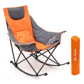 SUNNYFEEL Rocking Camping Chair, Luxury Padded Recliner, Oversized Folding Lawn Chair with Pocket, Heavy Duty for Outdoor/Picnic/Lounge/Patio, Portable Camp Rocker Chairs with Carry Bag