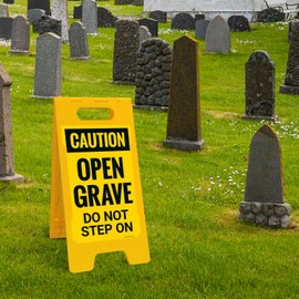 Osha Caution Open Grave Do Not Step On Sidewalk Sign Kit, 10x16 Inches, With A Frame Stand, Made in USA