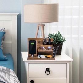 Multi-functional Wooden Telephone Extension Base Father's Gift Bedside Table Desktop Organizer Storage Rack Mobile Phone Holder - Color: wood