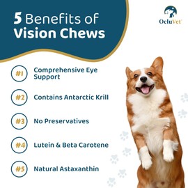 OcluVet Vision Chews - Eye Supplement for Dogs & Cats with Omega-3 Krill, Astaxantin, Choline, Lutein, Glutathione, Beta Carotene, 60 Chews