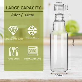 CAYOREPO 34oz Glass Bottles for Juicing, Juice Bottles with Lid Mason Jars, Glass Jar with Lid, Milks, Beverage Storage, Clear Mason Jars with Lids for Pickles, Jams, Food Storage (2)