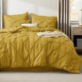 Bedsure Twin Comforter Set Mustard Yellow - Bed in a Bag Twin Size 5 Pieces, Pintuck Bed Set Gift for Family, Pinch Pleat Mustard Yellow Comforter with Sheets, Pillowcase & Sham