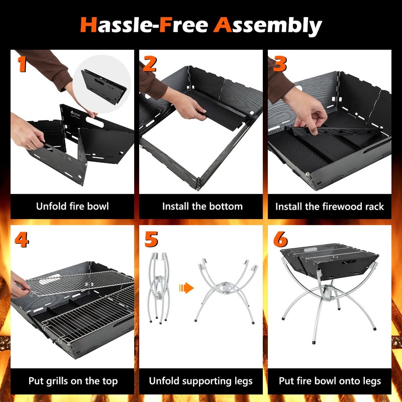 HAPPYGRILL 3-in-1 Foldable Fire Pit With Grill for Outside, Collapsible