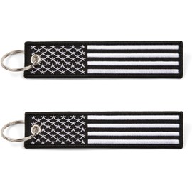 Gran 1 llavero con bandera americana con llavero y mosquetón, paquete de 2 (negro blanco)