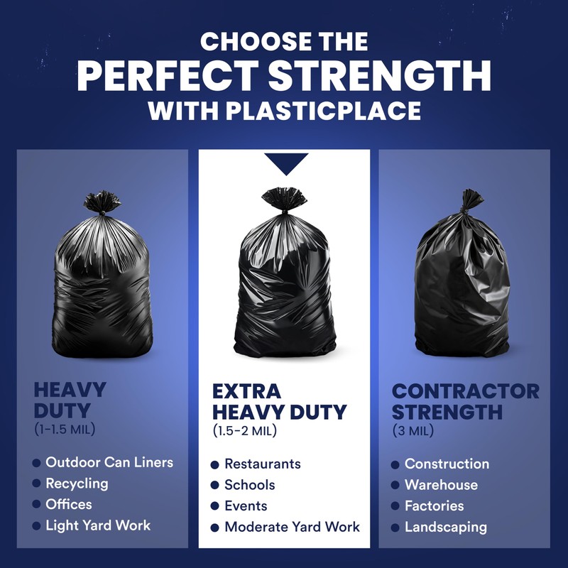 Plasticplace - T55151BK 55-60 gallon Trash Bags │ 1.5 Mil