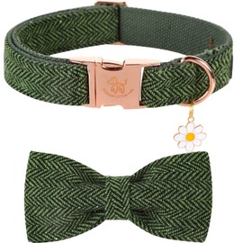 Elegant little tail Christmas Dog Collar with Bow - Herringbone Green Dog Collar Bow Durable Bow Tie Collar for Small Dogs