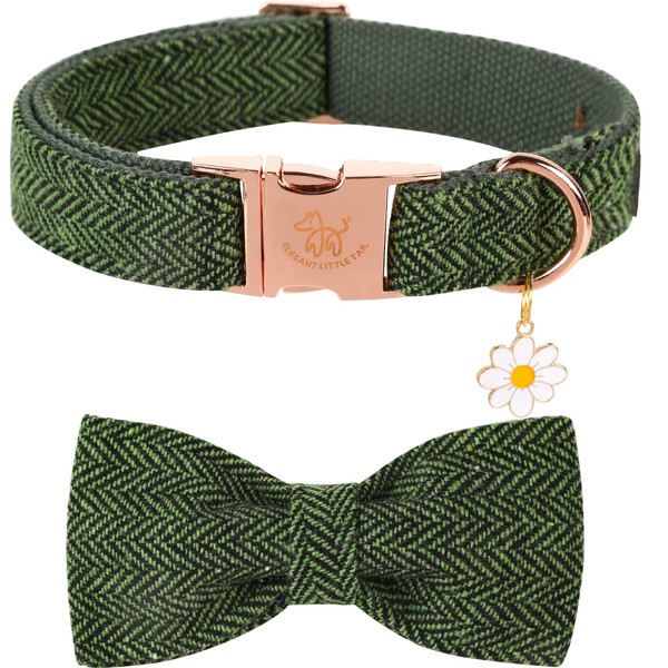 Elegant little tail Christmas Dog Collar with Bow - Herringbone