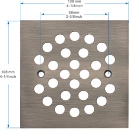 VOURUNA Square 4-1/4 Inch Screw-in Shower Drain Cover Replacement Square Floor Drainer Grate,Brushed Nickel,Brushed Gold,Oil Rubbed Bronze,Chrome (Antique Brass)