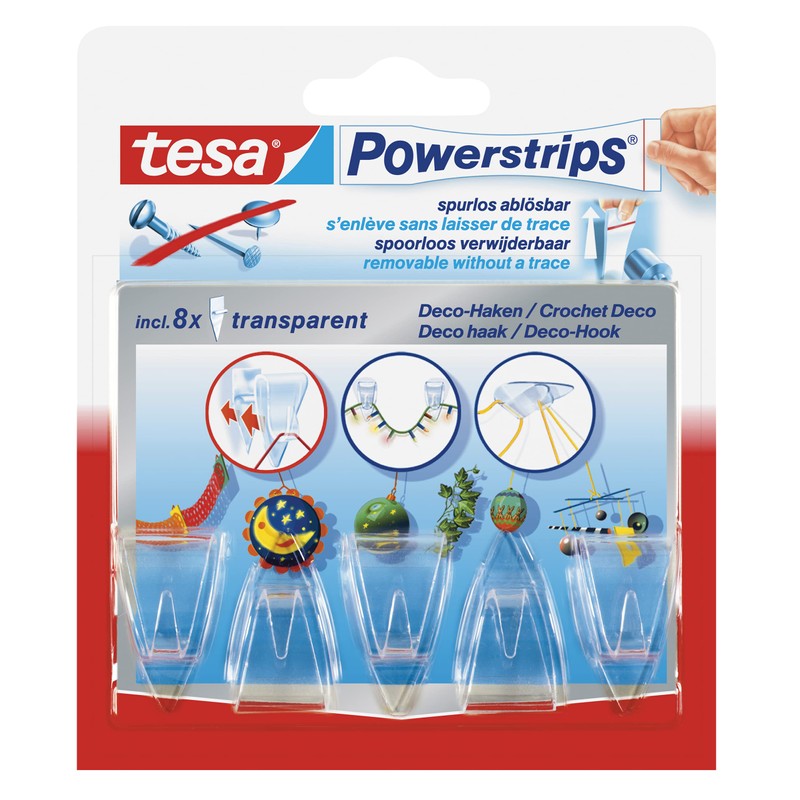 tesa Powerstrips Deco Hooks Removable for Light Items 2 Packs