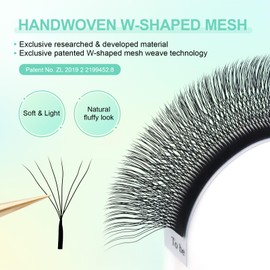 NAGARAKU 6D W Eyelash Extensions, Eyelash Extension, Self-Fanning Lash, Pre-Fanned Ready-to-Use Fan Weave with Long Handle, Premade Fans Volume Cluster, Mega Matte Black (0.07 mm C Curl, 12 mm)