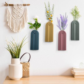 Ziliny 4 Pack Wood Wall Planter Indoor Wall Decor Plant Holders Boho Wood Hanging Planter Wood Vases for Modern Farmhouse Living Room Bedroom Rainbow Decor (Morandi Color)