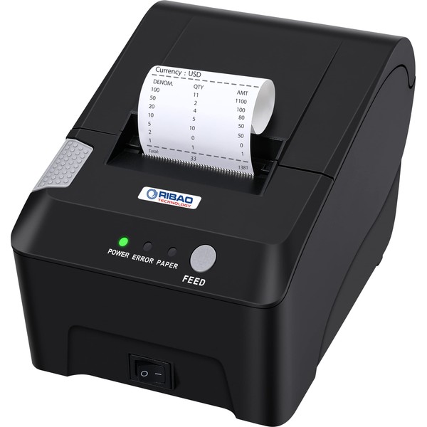 RIBAO Thermal POS Printer Receipt Printer Connect BC-55 BC-40 BCS-160 Mixed Bill Money Counter &Coin Sorter 58mm RS232 Cashbox Interface，Windows System, Not for iOS Not for Square