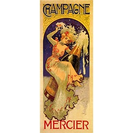 WONDERFULITEMS Girl Riding Bottle Champagne Mercier Spain 12" X 30" Image Size Vintage Poster REPRO