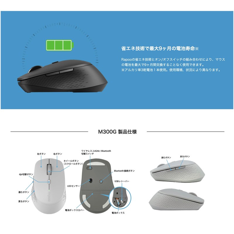 Rapoo M300G Silent Wireless Mouse, Bluetooth 5.0, 2.4 GHz, Multi-Device,