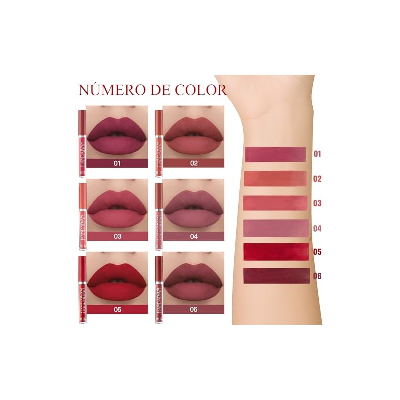 6PCS Lapiz Labial Mate Lapiz Labial Antiadherente,Lápiz labial antiadherente,Lápiz labial