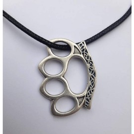 Eurofusioni Brass knuckle duster Pendant with necklace - Silver plated metal - Craft Jewel - Pendant H 1,49 in