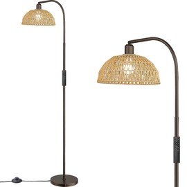 Odeums Farmhouse Floor Lamps with Remote Control for Living Room, Arch Tall Standing Lamp, Over Couch Mid Century Arched Reading Lamp, Dimmable Tall Lamp with 9W LED Bulb for Bedroom (1 Pack,Black)