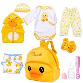PEDOLLTREE Reborn Baby Dolls Clothes Accessories Yellow Duck 9pcs Set with Backpack Diaper for 17-22 Inch Reborn Doll Newborn Girl&Boy