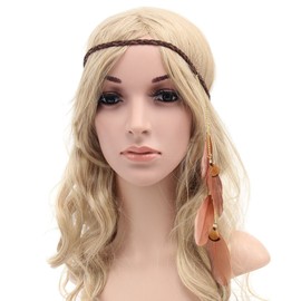 Nicedmm Stylish Boho Hippie Feather Hair Band Headband - Indian Vintage Elastic Head Wrap Hair Accessories Headdress for Lady Women (Brown)