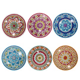 Temlum 6 Pcs Diamond Painting Coasters Kit, Mandala Diamond Art Coasters for Beginners, Adults Small Diamond Painting Kit Art Craft Supplies