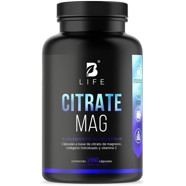 B Life | Citrato de Magnesio Puro | 260 cápsulas