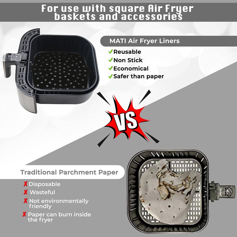 MATI 2PCS Reusable Air Fryer Liners, Non Stick Surface, Large