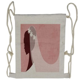 Ambesonne Pink White Drawstring Backpack, Bride Wedding Dress, Sackpack Bag