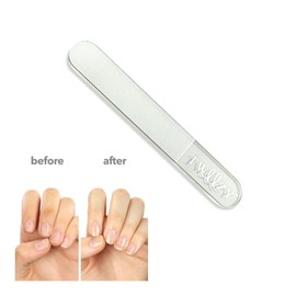 Glass Nail Shiner - 2-in-1 Nano Nude Nail Buffers Glass Nail File Crystal Shine Polisher for Natural Nails, by Tweezy Professional Manicure Beauty Tools Nail Care, with Case,