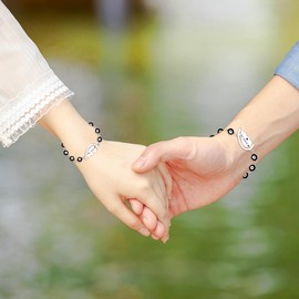 JunyiDIY 2 Pieces Evil Eye Chain Luck Bracelet, Couple Heart Puzzle His Crazy His Weirdo Charm Arrow Through the Heart Gift His Her Couples Valentine's Day Birthday Jewelry