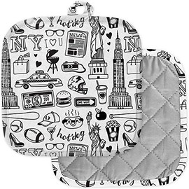 [Pack of 2] Pot Holders for Kitchen, Washable Heat Resistant Pot Holders, Hot Pads, Trivet for Cooking and Baking (New York)