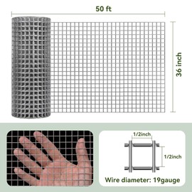 Amagabeli Hardware Cloth 1/2 inch 36inx50ft 19 Gauge Chicken Wire Fence Hot-Dipped Galvanized After Welding Wire Mesh Roll for Vegetable Garden Fencing Plant Supports Poultry Netting Cage Snake Gopher