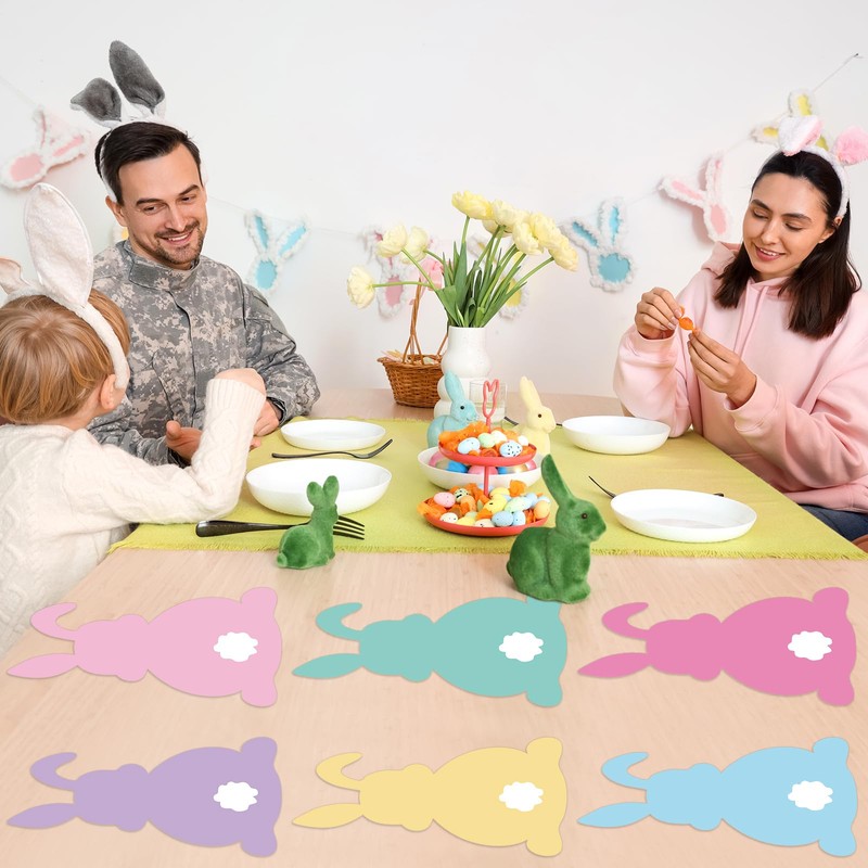 6 Pcs Easter Bunny Placemats Set Bunny Happy Easter Plastic