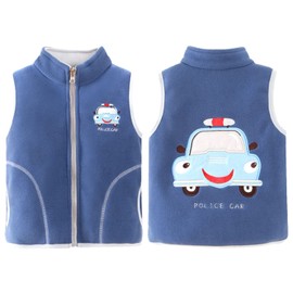Baby Children's Fleece Vest Boys Girls Polar Fleece Vest Stand-Up Collar Zip Sleeveless Children's Jacket Cartoon Pattern Police Car Blue 120, 89405 Police Car Blue