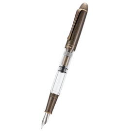 Asvine P30 Piston Fountain Pen Medium Nib, Retro Brass Style, Transparent Acrylic Large Ink Capacity Writing Gift Box